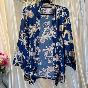 Arwser Blue & Gold Baroque Dragon Print Robe- XL